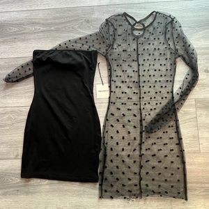 Superdown XXS black polka dot long sleeve dress w/ tube top black liner dress